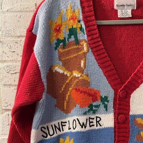 VintageโAlexandra Bartlett Garden Spring Patchwork Knit Cardigan XL - Picture 2 of 11